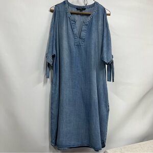 Velvet Heart large Tencel Chambray Tunic Dress w/pockets cold shoulder